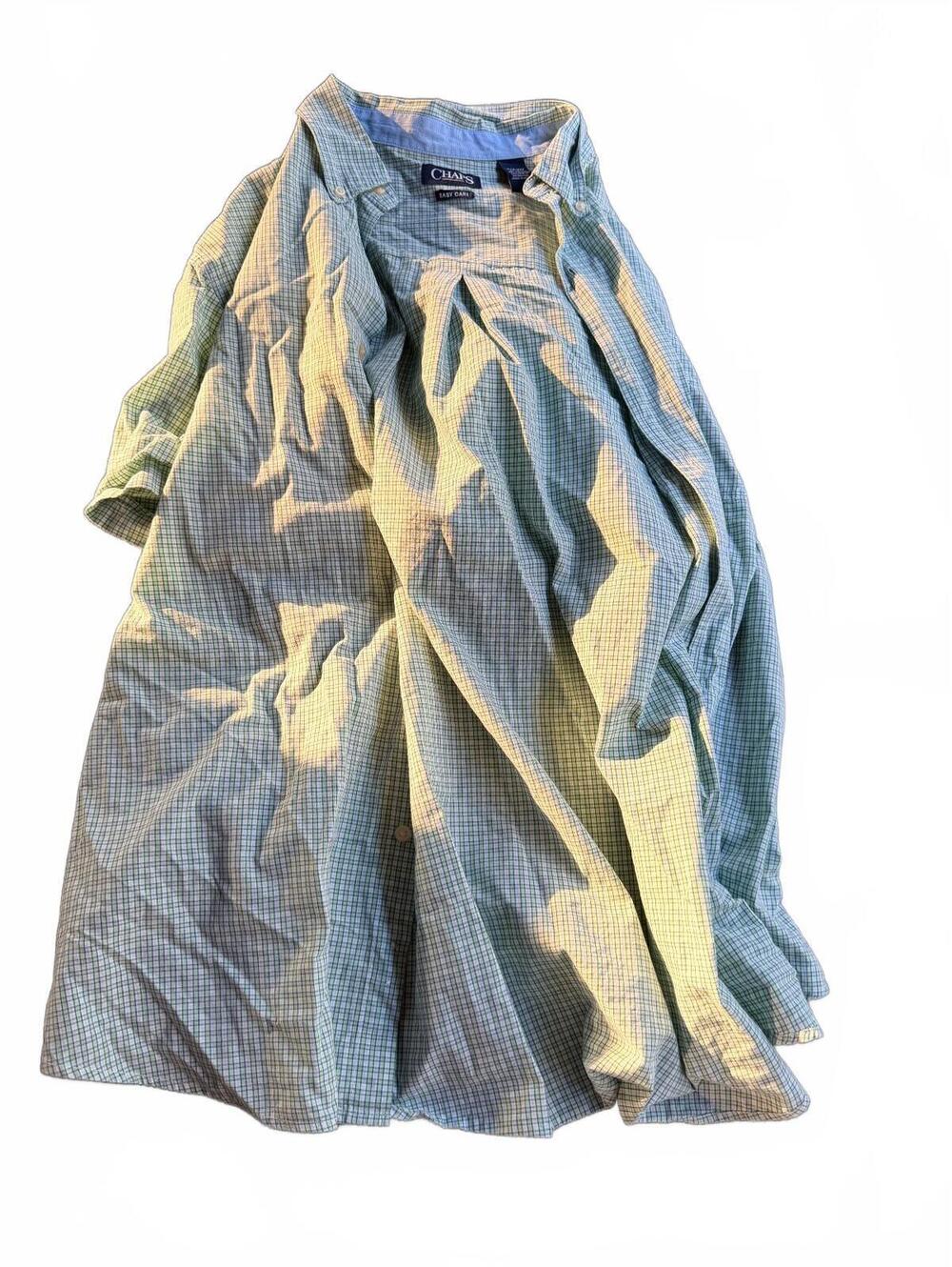 Chaps Men's Green and Blue Plaid Button-Up Shirt Size 2XB